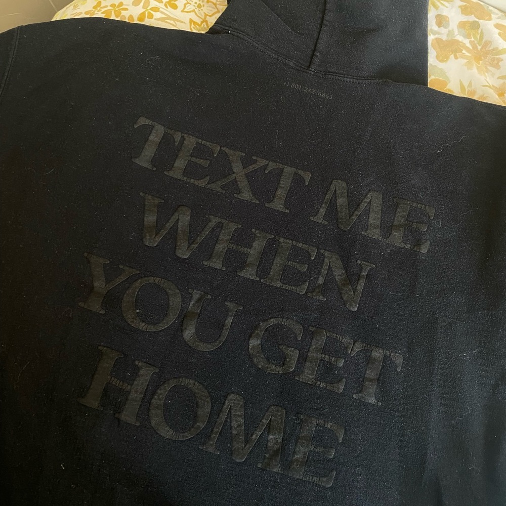LONELY GHOST BLACK ON BLACK HOODIE / TEXT ME WHEN YOU GET HOME